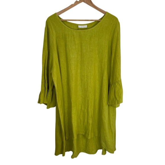 bryn Walker Dresses & Skirts - bryn Walker Lime Green Tunic 100% Linen Bell Sleeves dress Size XL lagenlook